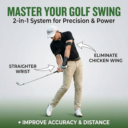 2-in-1 Golf Swing Training Aid with Arm Band & Wrist Strap, Lightweight Golf Practice Kit to Improve Swing Form and Wrist Position for Beginners