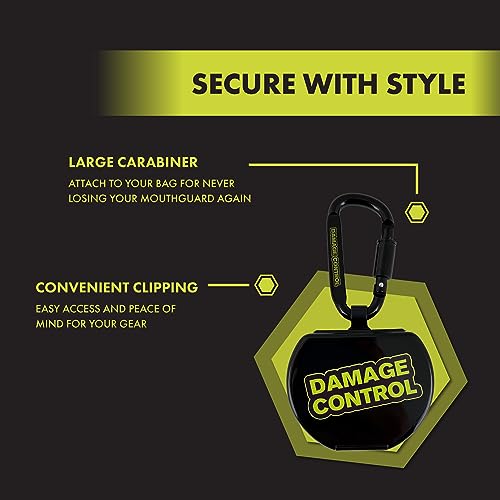 Damage Control Mouth Guard Case with Carabiner Clip – Heavy Duty Ventilated Shell, Easy Open, Attachable Storage for Lip Guards & Sports Mouthpieces – Black