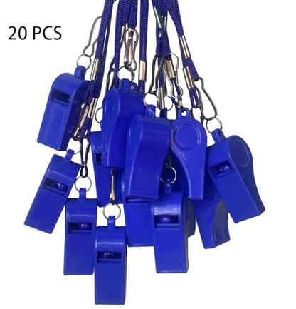 20 Pcs Plastic Loud Whistles with Lanyard for Referee Coaches Basketball Football Sports Training Game Event Lifeguard Survival Emergency Fun School Kids Tool Set Suppliers - color: Blue