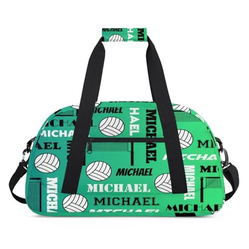 Custom Volleyball Gym Bag Duffel Bag for Women Men, Personalized Name Sport Bag Overnight Bags Customized Travel Weekender Bag, Green Blue - color: Green Blue
