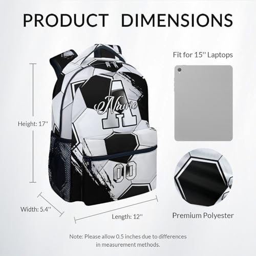 Mercuryelf Backpack for Boys - Custom Name Kids Monogram Soccer Backpacks for Youth Soccer Player/School/Primary with Adjustable Straps - color: Black