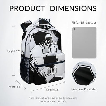 Mercuryelf Backpack for Boys - Custom Name Kids Monogram Soccer Backpacks for Youth Soccer Player/School/Primary with Adjustable Straps - color: Black