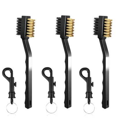 Pack of 3 Golf Club Brush and Club Groove Cleaner Set with Double Sided Brass and Nylon Bristle, Easily Attaches to Golf Bag