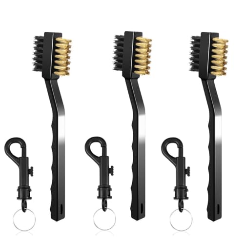 Pack of 3 Golf Club Brush and Club Groove Cleaner Set with Double Sided Brass and Nylon Bristle, Easily Attaches to Golf Bag