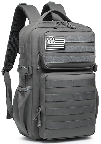Wotony Military Tactical Backpack for Men Waterproof Daypack 3 Day Assault Pack Molle Bag with Water Bottle Holder - color: Grey, size: 25L