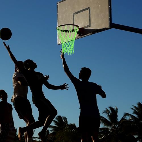 Nightlight Basketball Net, Outdoor Basketball Net Luminous Basketballs Nets 12 Loops Portable Sport Nylon Nets for All Weather Anti Whip