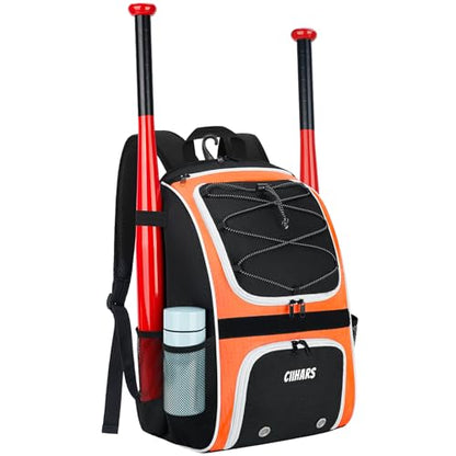 Youth Baseball Bag - Baseball Backpack Bat & Glove Holder, T-Ball & Softball Equipment & Gear,Large Main Compartment for Helmet & accessories, Fence Hook，Insulation Pocket - color: orange