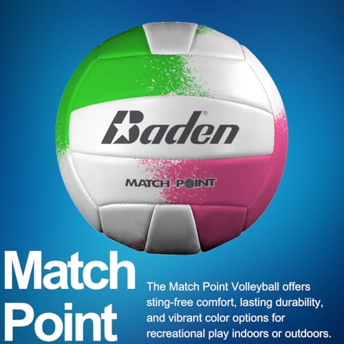 Baden | Match Point | Cushioned Synthetic Leather | Outdoor Recreation Backyard Volleyball + College Camp Ball | Official Size 5 - color: Neon Pink/Green