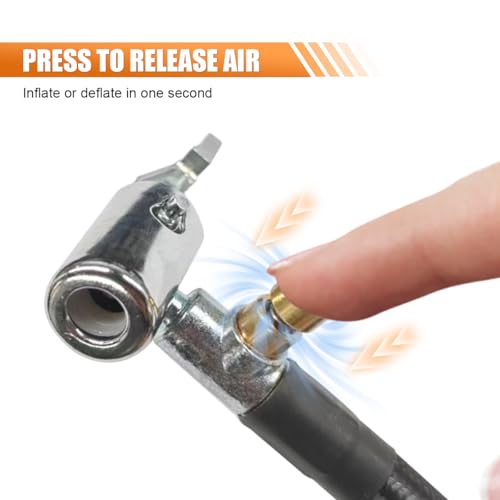 24.7" Tire Inflator Hose Adapter with 360° Rotating End, Tire Inflation Hose Lock on Air Chuck for Quick Connect & Release, Presta Valve Ball Needle, Portable Air Compressor, Tire Pump Hose