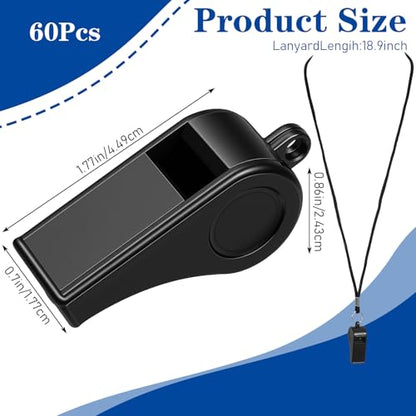 MAQUITA 60 Pcs Coach Whistle with Lanyard Lifeguard Whistles Bulk Plastic Sports Loud Referee Whistle for Coach Referees Training Emergency