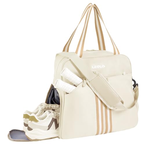 Pickleball Bag Pickle Ball Backpack for Women Pickleball Tote Sport Equipment Bag with Shoe Compartment Gift Accessory 30L - color: Beige
