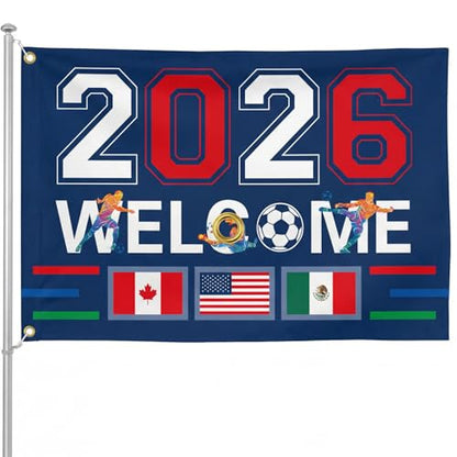 World Cup Decorations Flag 2026 American Canada Mexico Host Country Football Supporters Banner Welcome Soccer Merchandise Accessories,Great Soccer Fans Gifts,5×3 Feet Yard Sign Garden Outdoor Flag