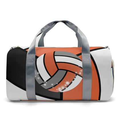 XOZOTY Personalized Orange Volleyball Duffle Bags with Name for Women Girls Custom Travel Perform Training Bags