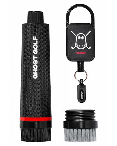 Ghost Golf Magnetic Golf Club Brush with Water Reservoir & Shoe Brush - Dual Head Groove Cleaner, Nylon Bristle, Retractable Carabiner Clip - Golf Cleaning Tool for Irons, Wedges & Golf Shoe Cleats