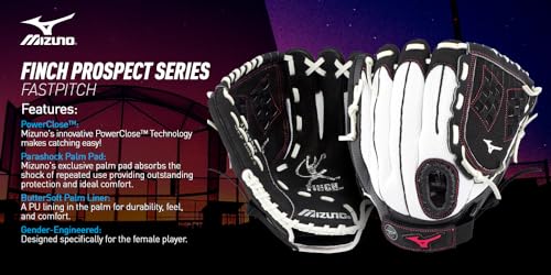 Mizuno Prospect Finch Youth - color: White/Black/Pink Trident Web, size: 10"|Ages 3-6