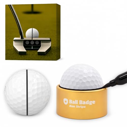 Ball Badge Aim Stripe - 360 Degree Golf Ball Line Marker Kit with Golf Bag Attachment for Perfect Alignment and Precision Putting - color: Gold