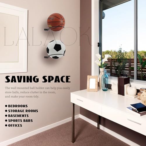 LALAOKS Basketball Holder Wall Mount for Basketball, Soccer Ball, Volleyball, Football, Rugby - size: 6in/6Pack