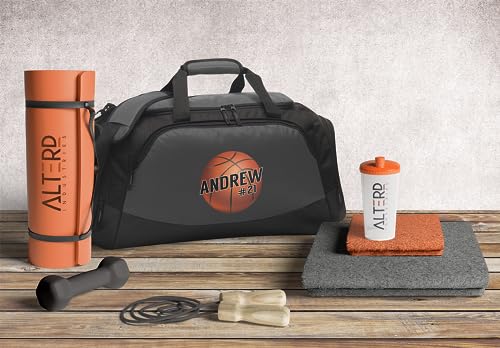 Personalized Basketball Duffel Bag Set Engraved Water Bottle | Coach Design Name Number Player Boys Girls Birthday Christmas - color: Blue/Black, size: Bag/Bottle Combo, style: Player
