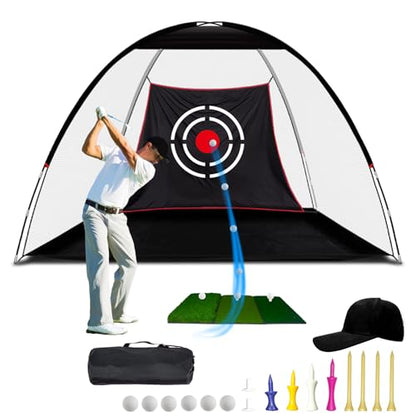 Golf Practice Net with Mat & Accessories: Portable Swing Trainer for Backyard Driving – Durable Target Cloth for Men & Golf Enthusiasts – 10X6X6.5FT Indoor Outdoor Use