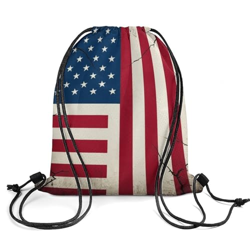 Yoga Drawstring Bag Gym Sackpack String Backpack Waterproof for Sports Beach Swimming Lightweight Men Women, American Usa Flag Crack Bags - color: Picture (1001)