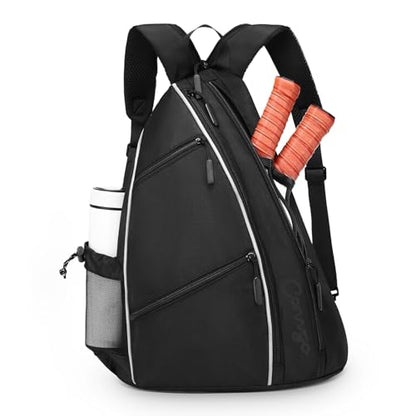 Pickleball Bag for Women and Men, Adjustable Pickle Ball Backpack, 2 in 1 Sports Sling Bag for Pickleball Paddles - color: Black