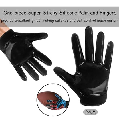 Youth Football Gloves -Sticky Football Receiver Gloves with Tacky Silicone Palm for Kids Girls Boys Flag Football Practice Games,Stretch Fit Quick-Dry Excellent Grip Football Receiving Gloves