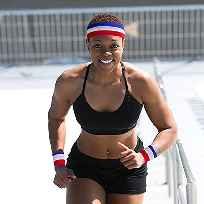 American Flag Sports Headband and Wristband- Striped Sweatband Set for Basketball, Football, Running, Gym, Exercise