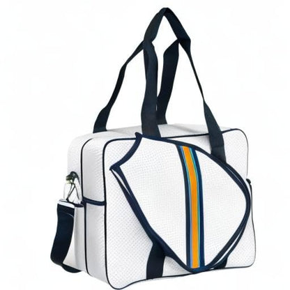 Brooklyn Pickleball Bag - Women's Pickleball Bag with fence hook, Quality Construction, Functional And cute Design - color: White/Navy/Orange