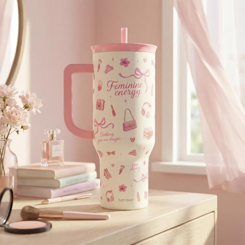 SANDJEST Women's Things 40oz Tumbler with Handle and Straw, Insulated Stainless Steel Travel Coffee Mug for Women Girls, Gift Idea for Birthday Christmas Mothers Day - color: Women's Things