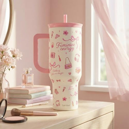 SANDJEST Women's Things 40oz Tumbler with Handle and Straw, Insulated Stainless Steel Travel Coffee Mug for Women Girls, Gift Idea for Birthday Christmas Mothers Day - color: Women's Things