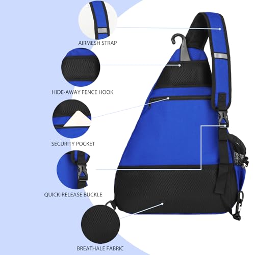 Goloni Pickleball Sling Bag for Men Women, Lightweight Pickleball Backpack with Fence Hook - color: Blue