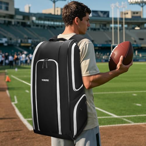 YOREPEK Football Equipment Bag, Large Football Backpack Fits All Gear, Ventilated Shoe Compartment & Insulated Pocket, Wide Padded Straps for Comfortable Carry, Youth Players Practice Game Day