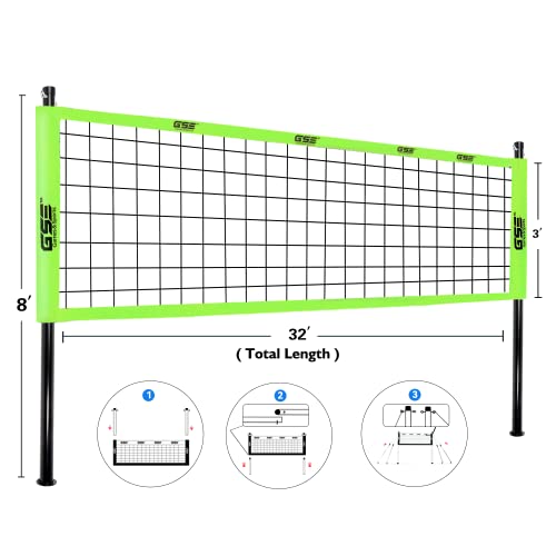 GSE Games & Sports Expert Outdoor Badminton and Volleyball Combo Set, Yard Net Game Set with Ball, Pump, Boundary Line and Carry Bag for Backyard, Beach, Lawn and Park, Family Games - color: Professional Volleyball Set