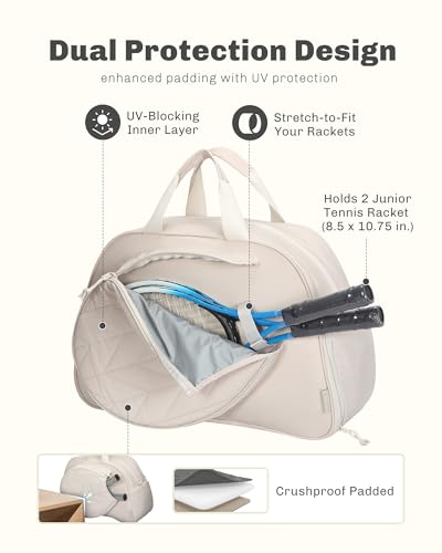 Hynes Eagle Pickleball Bag Tennis Gym Bag for Women Holds 2 Rackets with Shoe Compartment & Wet Pocket Sport Duffle Bag 17 inches Laptop Overnight Weekender - color: Beige