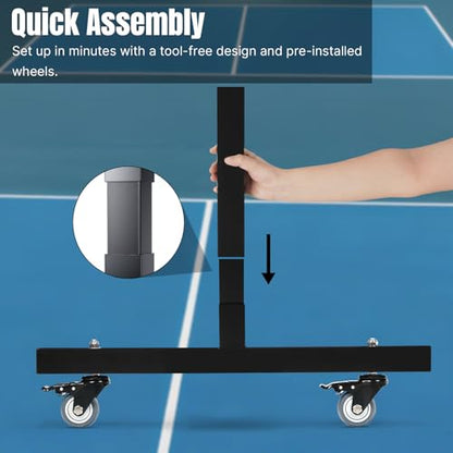 MOXOW Semi-Permanent Pickleball Net for Tournament Play, Heavy-Duty Net with Premium Crank Tension System, All-Weather Rust-Resistant Aluminum Frame with Moveable Wheels