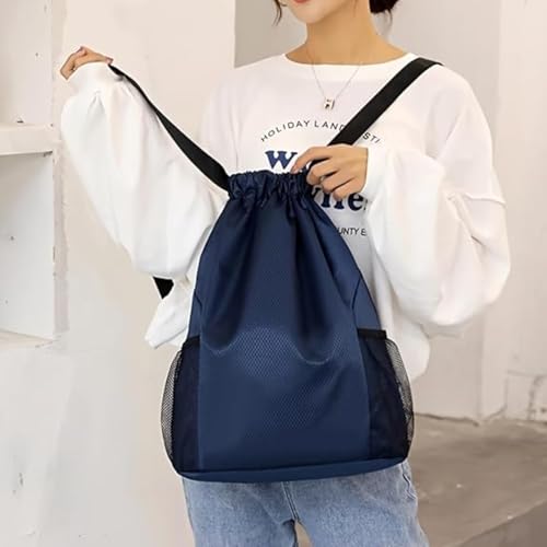 Unisex Drawstring Basketball Backpack with Side Pockets, Waterproof Lightweight & Durable Sack Bag for Sports & Gym - color: Grey