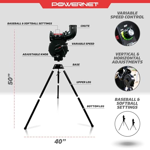 PowerNet Launch F-lite Softball & Baseball Pitching Machine, Dimpled Practice Balls, Bucket of Baseballs, Coaching Bucket Bundle for Pitching Machine, Baseball Training Equipment