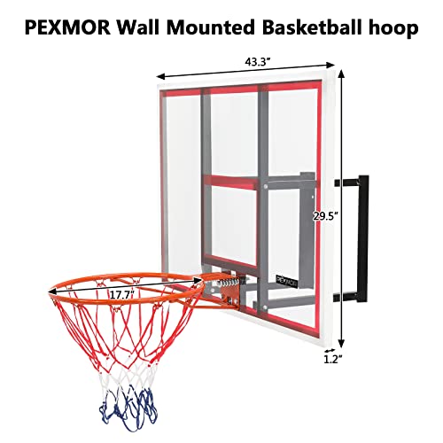 PEXMOR Wall-Mount Basketball Backboard Hoops & Goals Rim Combo Kit&Shatterproof Polycarbonate Board&All-Steel Rustproof Frame&for Standard No.7 Balls