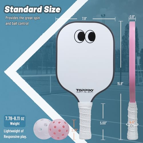 TOPPRO Pickleball Paddles Set of 2, Fiberglass Face, Polypropylene Honeycomb Core, Lightweight Pickleball Rackets 2 Pack - color: EYE Pink& White