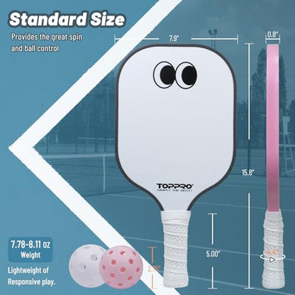 TOPPRO Pickleball Paddles Set of 2, Fiberglass Face, Polypropylene Honeycomb Core, Lightweight Pickleball Rackets 2 Pack - color: EYE Pink& White