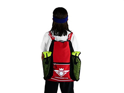 Soccerware Soccer Bag Backpack - Youth & Kids, Organize Sports Gym Equipment - Boys Girls - color: Red