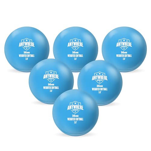 Anywhere Sports Weighted 16 oz Training Softballs - Hitting & Pitching for All Skill Levels - Improve Power and Mechanics with Weighted Softball Training Balls, 3.8” Diameter, Set of Six Balls