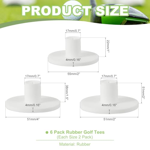 PATIKIL Rubber Golf Tee, 6 Pack 1" 1.5" 2" Golf Practice Tees Training Driving Range Tee Stable Golf Ball Holder for Outdoor Indoor Hitting Mat Golf Mat, White
