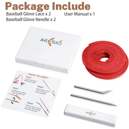 Softball Baseball Glove Lace, Mitt Lace Repair Kit Includes 2 Leather Laces and Lacing Needle for Catcher's Glove - color: Red