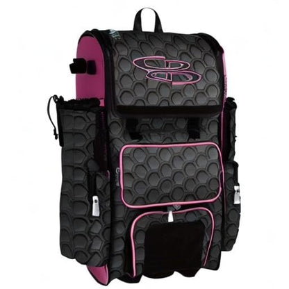 Boombah Rolling Superpack 2.0 3DHC Baseball/Softball Gear Bag - 23-1/2" x 13-1/2" x 9-1/2" - Multiple Colors - Telescopic Handle and Holds 4 Bats - Wheeled Version - color: Black/Pink