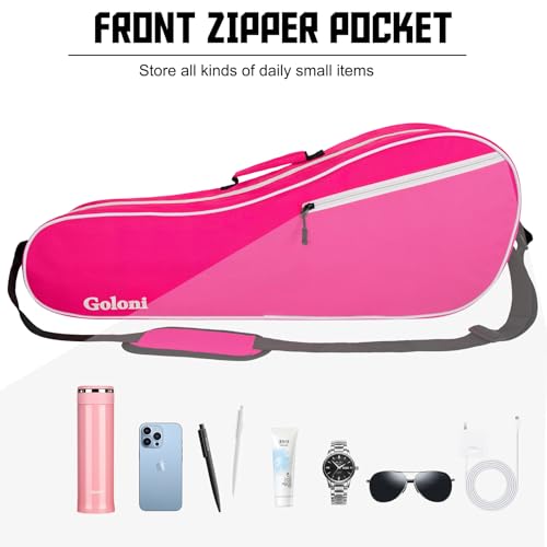 Goloni Tennis Bag for 3-4 Rackets, Water-Resistant Racket Bag with Padded Protection for Men Women Adults - color: Pink