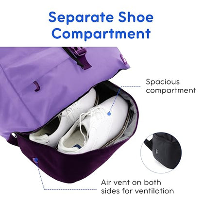 J World Ace 2 Racket Tennis Backpack for Women Men. Badminton Squash Pickleball Bag. Kids Sports Gym Bag w/Shoe Compartment - color: Purple