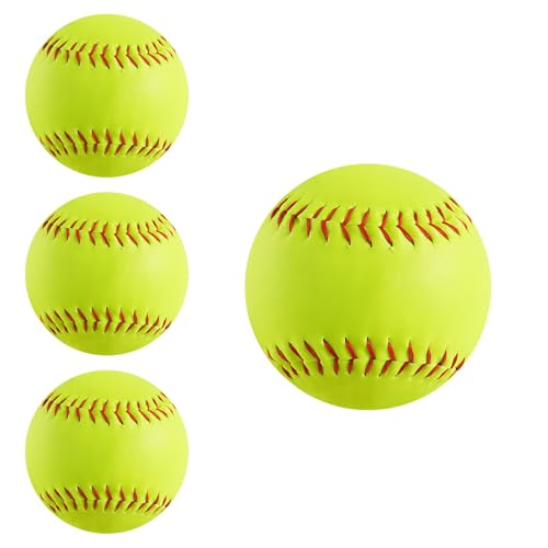 4Pack Softball 12 Inch Slow Pitch Official Size and Weight Autograph Softball Training Ball for Games, Soft Toss, Batting, Fielding, Hitting, Pitching