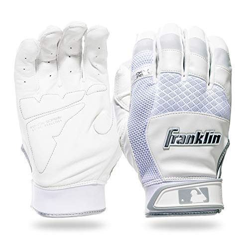 Franklin Sports MLB Baseball Batting Gloves - Shok-Sorb X Batting Gloves for Baseball + Softball - Adult + Youth Padded Non-Sting Batting Glove Pairs - Multiple Colors + Sizes - color: White/Chrome, size: Adult X-Large