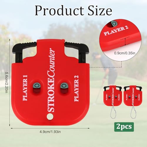 2pcs Golf Stroke Counter, Mini Golf Score Keeper Handy Portable 2-Player Shot Clicker Scorekeeper with Key Chain for Different Kinds of Competitions and Games (Red)